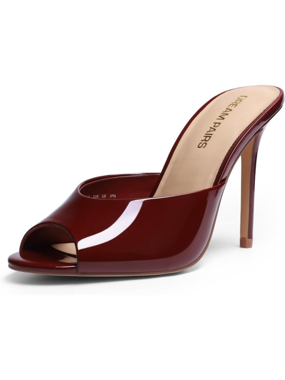 Women's Burgundy Peep Toe Mule Heels Sandal High Heels Stiletto Open Round Mules